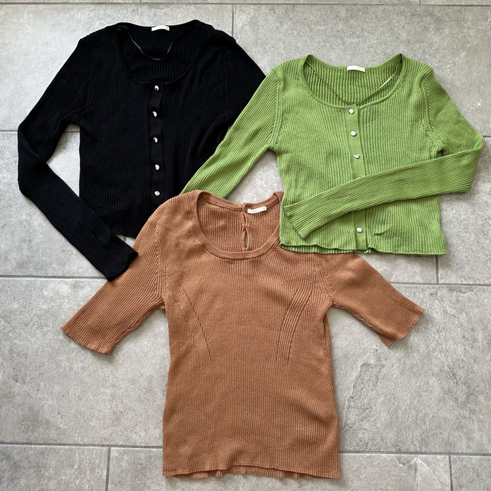 Elegant Women's Cardigan Trio - Black, Green, and Brown